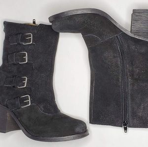 J.LITVACK Buckle Ankle Biker Suede Boots